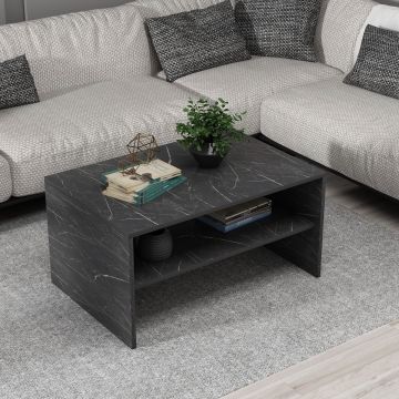 Măsuță de cafea Apollon, Black marble, 90x45x47 cm - Negru