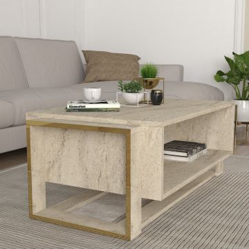 Măsuță de cafea Bianco, Travertin, 106x60x40 cm - Bej