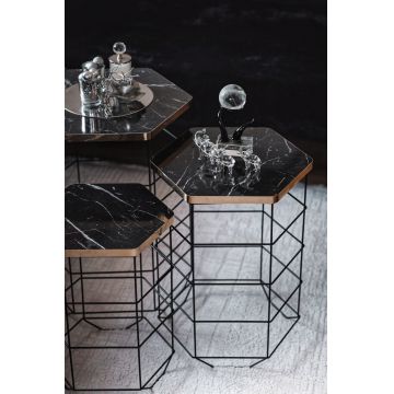 Măsuță de cafea Drew, Stejar - Negru, 42x51x37 cm - Stejar - Negru