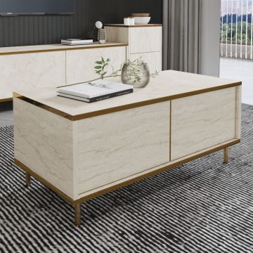 Măsuță de cafea Imaj, Diverse culori, 90x45x40 cm - Travertin - Auriu