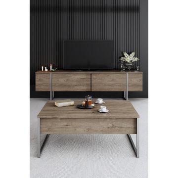 Măsuță de cafea Luxe, Diverse culori, 90x60x40 cm - Nuc - Argintiu