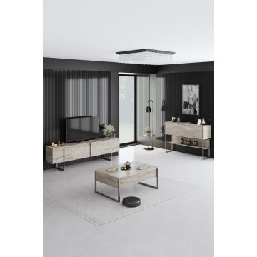 Măsuță de cafea Luxe, Diverse culori, 90x60x40 cm - Travertin - Argintiu