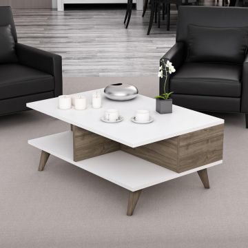 Măsuță de cafea Lyon, Diverse culori, 90x60x39 cm - Alb - Nuc