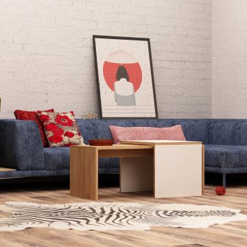Măsuță de cafea Nuguso, Stejar - Alb, 90x40x42 cm - Stejar - Alb
