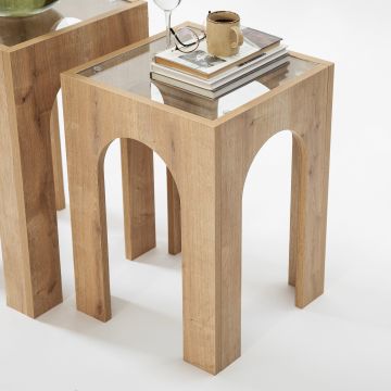 Măsuță de cafea Seine Set - Sapphire Oak, Transparent, Stejar - Transparent - Albastru - Stejar - Transparent
