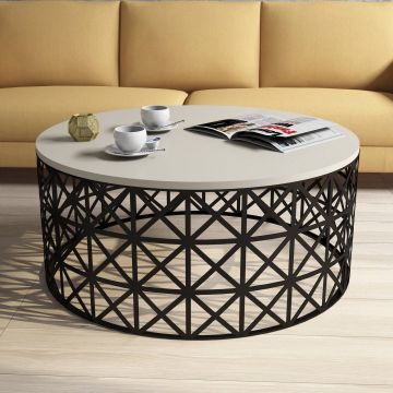 Măsuță de cafea Selin Metal Ferforje, Diverse culori, 90x38x90 cm - Crem - Negru