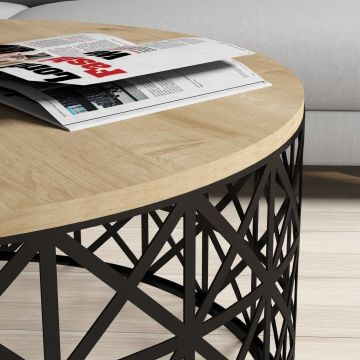 Măsuță de cafea Selin Metal Ferforje, Diverse culori, 90x38x90 cm - Stejar - Negru