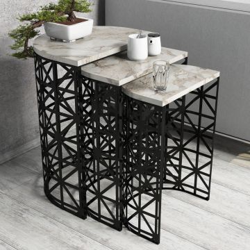 Măsuță de cafea Stil Marble, Diverse culori, Diverse configurații, Diverse dimensiuni - Alb / 3 bucăți / 46x33x62 cm