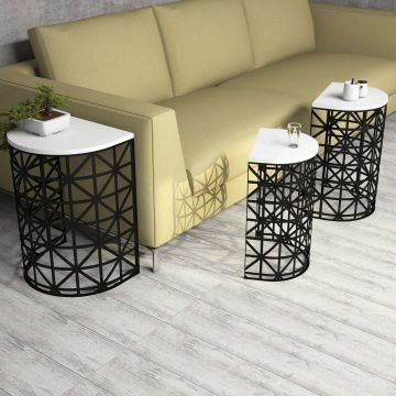 Măsuță de cafea Stil Metal Ferforje, Diverse culori, Diverse configurații, Diverse dimensiuni - Alb - Negru / 3 bucăți / 46x33x62 cm