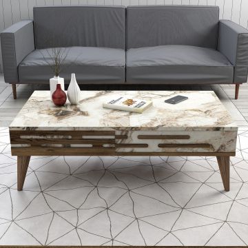 Măsuță de cafea Valensiya, Diverse culori, 105x60x35 cm - Nuc - Alb - Marble