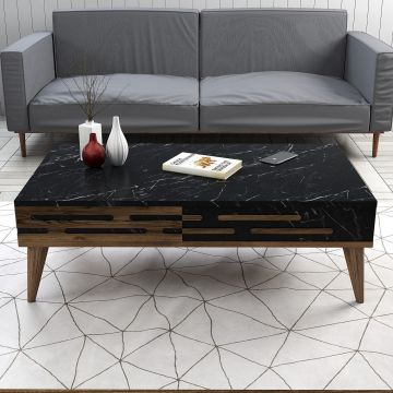 Măsuță de cafea Valensiya, Diverse culori, 105x60x35 cm - Nuc - Negru - Marble