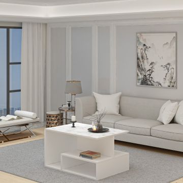 Măsuță de cafea Vera, Diverse culori, 90x60x49 cm - Alb - Marble
