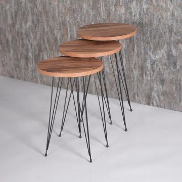Măsuțe laterale Wakmi, Set 3 piese, 33x33x55 cm - Natural-Negru