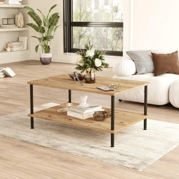 Masuta de cafea cu 2 rafturi Feronex, Stejar, 90 x 41 x 60 cm - Stejar