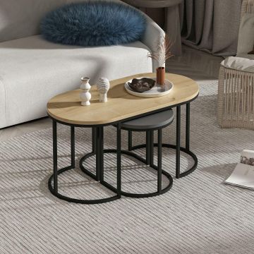 Masuta de Cafea Dena - Anthracite, Oak, Crem, 90x45x45 cm - Crem