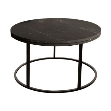 Masuta de cafea Drion  marmura neagra-metal negru D60x40cm - Negru