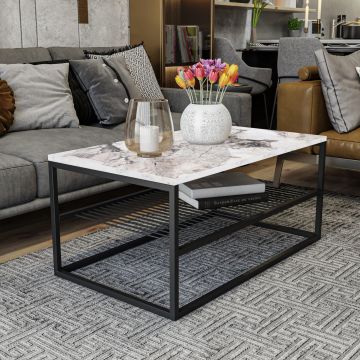 Masuta de cafea Melike, Stejar - Alb - Negru, 95 x 43 x 55 cm - Alb