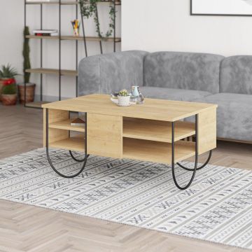 Masuta de cafea Norfolk Sufragerie, 3 Rafturi, Design Elegant, 94 x 44 x 60 cm - Stejar