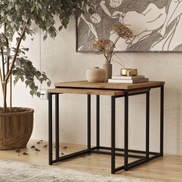 Masuta de Cafea Plinth 2 bucati, Stejar, 50 x 48 x 50 -  50x50x47.8 cm - Stejar