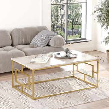 Masuta de cafea Sekiz, Cadru metal, Alb - Crem, 100 x 40 x 60 cm - Alb
