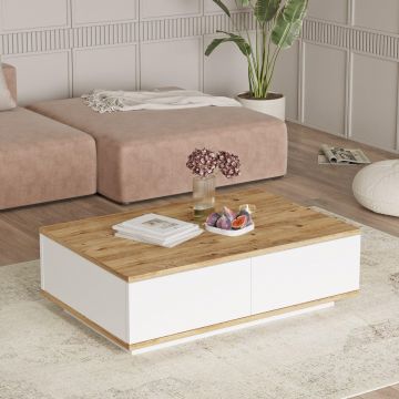 Masuta de cafea Vario Stil Venetia, Alb -  Stejar, 90 x 29 x 60 cm - Stejar