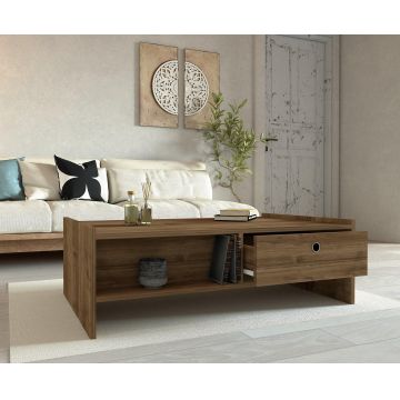 Masuta De Cafea Wesley cu Sertar si Raft, 110 X 35 X 60 Cm - Nuc
