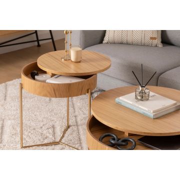 Set 2 măsuțe de cafea Islo, Diverse culori, Diverse dimensiuni - Natur - Auriu / 50x40x70 cm