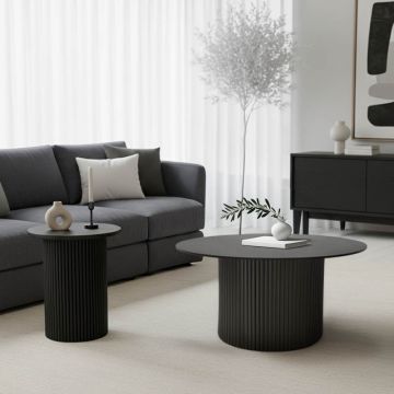 Set 2 mese de cafea Dovel, MDF si metal, 70x70x45 cm - Negru