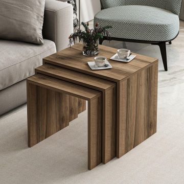 Set 3 măsuțe de cafea Alya, Diverse culori, 55x40x47 cm - Nuc
