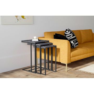 Set 3 măsuțe de cafea Black Mermer, Negru, 40x40x60 cm - Negru