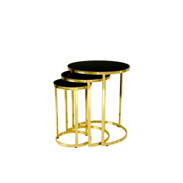 Set 3 măsuțe de cafea Dunya, Diverse culori, Ø28x46 cm - Auriu - Negru