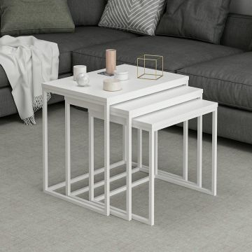 Set 3 măsuțe de cafea Evia, Diverse culori, 55x40x50 cm - Alb