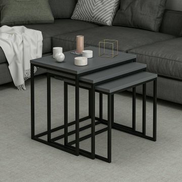 Set 3 măsuțe de cafea Evia, Diverse culori, 55x40x50 cm - Antracit