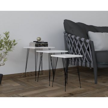 Set 3 măsuțe de cafea Mali, Diverse culori, Diverse dimensiuni - Negru - Alb / 40x40x55 cm