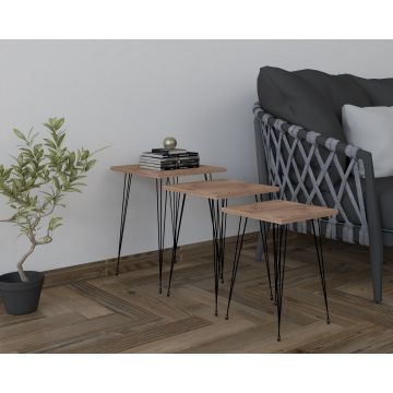 Set 3 măsuțe de cafea Mali, Diverse culori, Diverse dimensiuni - Negru - Pin atlantic / 40x40x55 cm