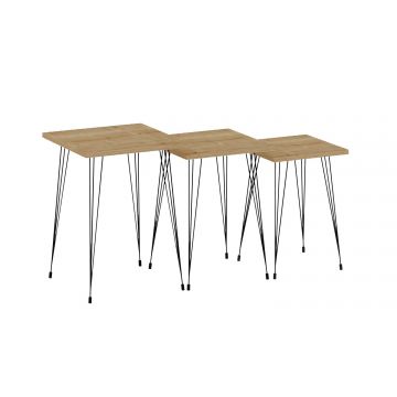 Set 3 măsuțe de cafea Mali, Diverse culori, Diverse dimensiuni - Negru - Stejar safir / 40x40x55 cm