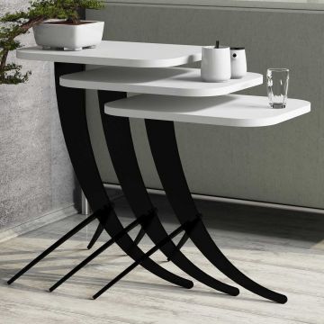 Set 3 măsuțe de cafea Pion, Diverse culori, 35x60x45 cm - Alb