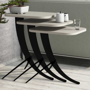Set 3 măsuțe de cafea Pion, Diverse culori, 35x60x45 cm - Crem
