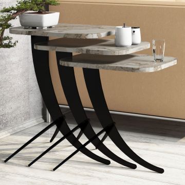 Set 3 măsuțe de cafea Pion Marble, Diverse culori, 35x60x45 cm - Alb - Negru