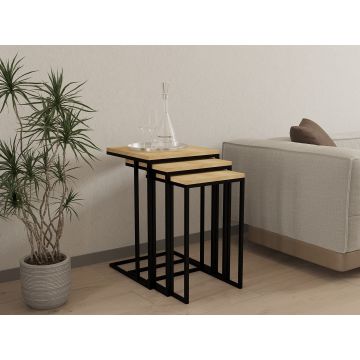 Set 3 măsuțe de cafea Roma, Sapphire - Negru, 40x40x62 cm - Albastru - Negru