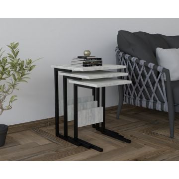 Set 3 măsuțe de cafea Sali, Diverse culori, 40x40x55 cm - Negru - Cyrstal