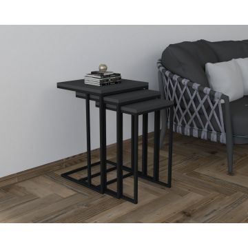 Set 3 măsuțe de cafea Stoli, Diverse culori, 40x40x62 cm - Negru - Antracit