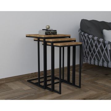 Set 3 măsuțe de cafea Stoli, Diverse culori, 40x40x62 cm - Negru - Oud