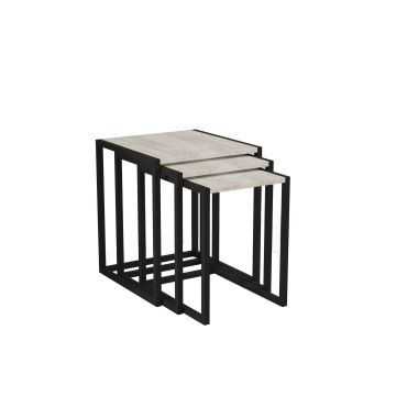 Set 3 măsuțe de cafea Tali, Diverse culori, 44x45x52 cm - Negru - Cyrstal