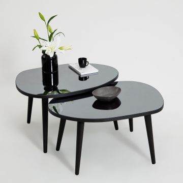Set Masuta de Cafea Gusto 2 bucati cu Sticla Securizata, 75 x 38 x 55 cm - Gri
