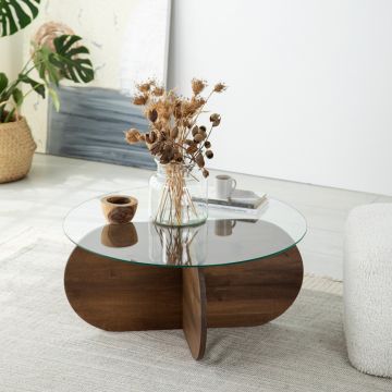 Măsuță de cafea Bubble Wood, Nuc, 75x75x35 cm - Nuc