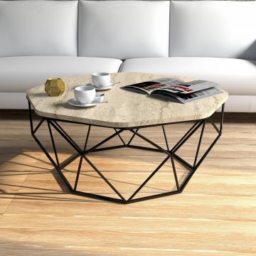 Măsuță de cafea Diamond, Travertin, 90x90x38 cm - Bej