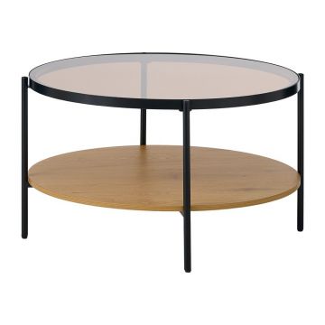 Măsuță de cafea în culoare naturală rotundă cu blat din sticlă ø 84 cm Hassel – Unique Furniture