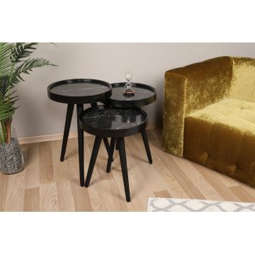 Set 3 măsuțe de cafea Call, Negru, 39x39x48 cm - Negru