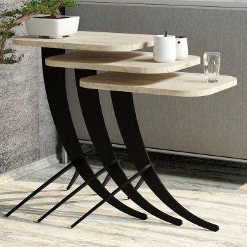 Set 3 măsuțe de cafea Pion 3, Travertin, 35x45x49 cm - Bej